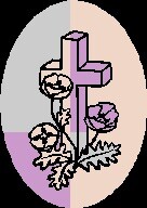 Picture of a cross with flowers around it