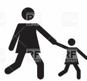 Animated picture of a kid holding their parents hand